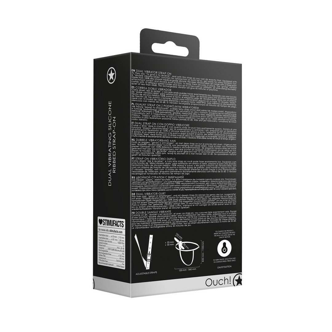 "ARNÊS AJUSTÁVEL COM VIBRADORES RECARREGÁVEIS PRETO OUCH!" - Image 3