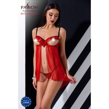 "CAMISA DE NOITE E TANGA CHERRY VERMELHO DEVIL COLLECTION PASSION"