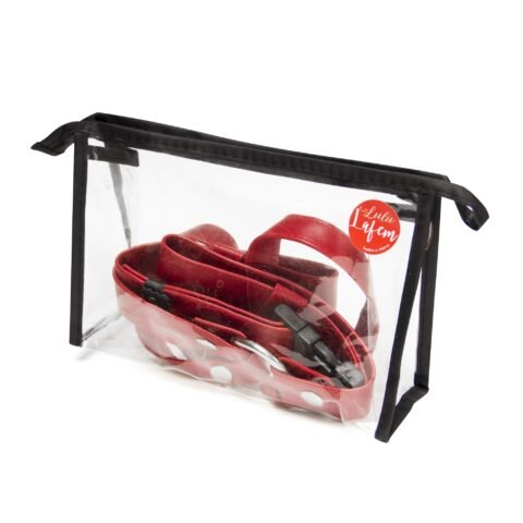 "ARNÊS ARTESANAL EM COURO VERMELHO 3 CM/ M LULÚ LAFEM"