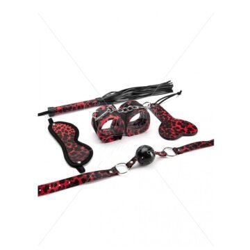 "CONJUNTO DE 5 PEÇAS RED LEOPARD BONDAGE SET ARGUS TOYS"