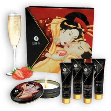 "CONJUNTO SHUNGA SEGREDOS DE GEISHA MORANGO E CHAMPANHE"