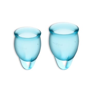 "CONJUNTO DE 2 COPOS MENSTRUAIS FEEL CONFIDENT SATISFYER AZUL CLARO"