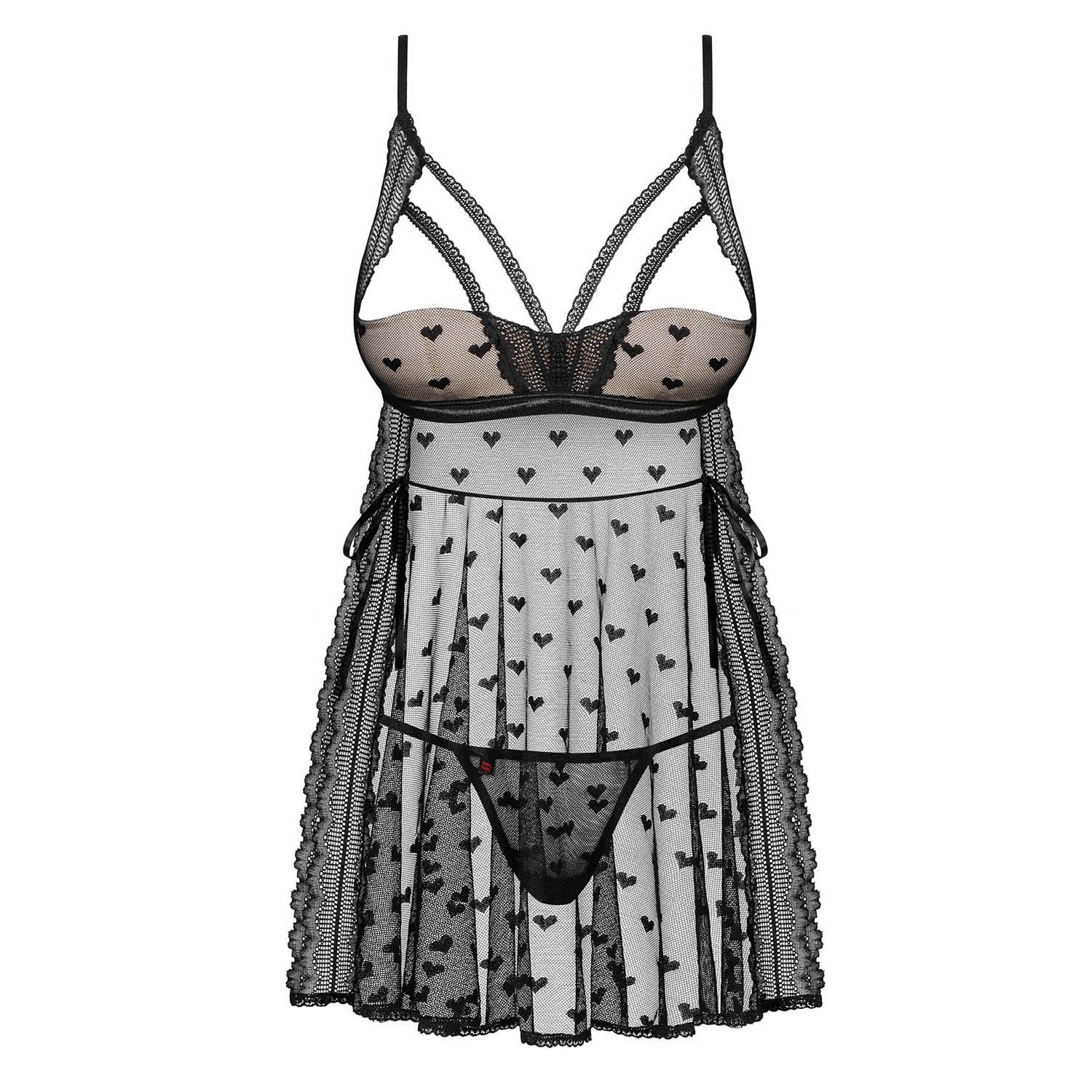 "CAMISA DE NOITE E TANGA HEARTIA OBSESSIVE PRETA" - Image 3