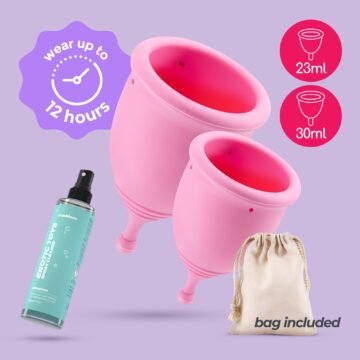 "COPOS MENSTRUAIS MINERVA S + L COM BOLSA E LIMPADOR DE BRINQUEDOS 150 ML CRUSHIOUS"